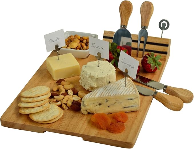 Picnic at Ascot NCAA Army Academy Officially Licensed Black Knights Bamboo Cheese/Charcuterie Board with Ceramic Bowl, Knife Set & cheese Markers