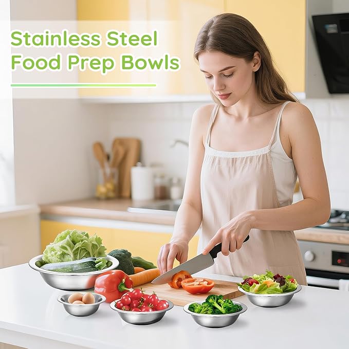 304(18/8) Stainless Steel Mixing Bowls for Kitchen, 2 Pack 7.8" 28.89 fl.oz Metal Mixing Bowls Set Stackable for Baking Serving Cooking Food Prep Storage Dishwasher Safe Lightweight