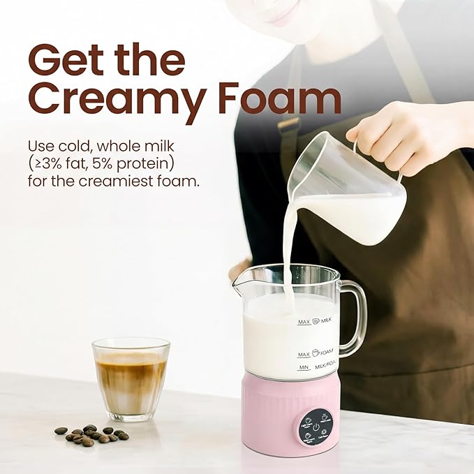 Casimhu 4-in-1 Milk Frother, Electric Milk Frother and Steamer with LED Touch Screen, Ceramic Lining Bottom, Milk Warmer 13.52oz for Lattes, Cappuccinos, and Macchiatos at Home (pink)