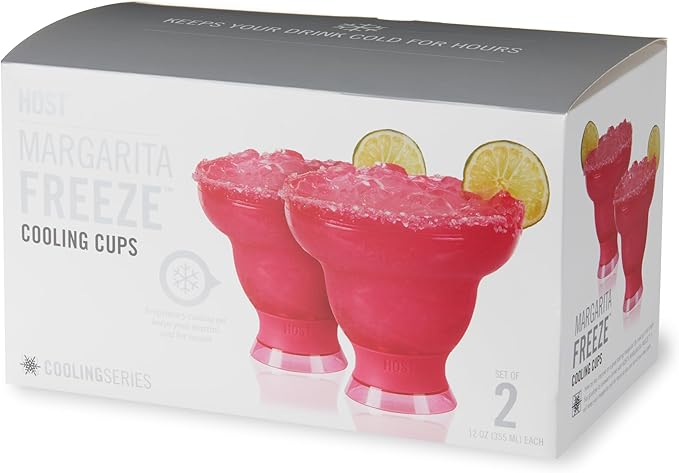 HOST FREEZE Margarita Cocktail Glasses, Frozen Cup Double Wall Plastic Margarita Glasses Drinking Set Modern Drinking Glasses 12oz Punch Pink Set of 2