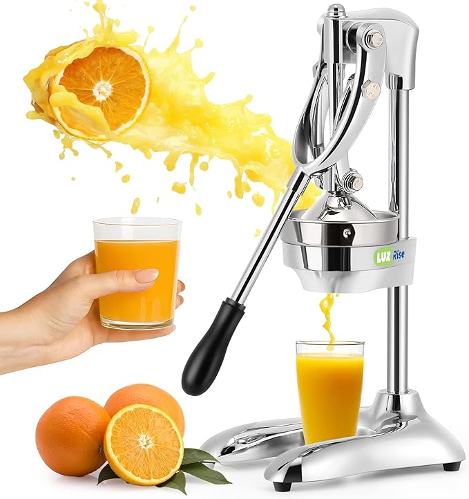 Manual Juicer Hand Press Professional Citrus Juicer Countertop Metal Orange Lemon Pomegranate Squeezer for Commercial Home Restaurant Use( Stainless Steel Heavy Duty Extra Large 7.4*9.8*19.3")