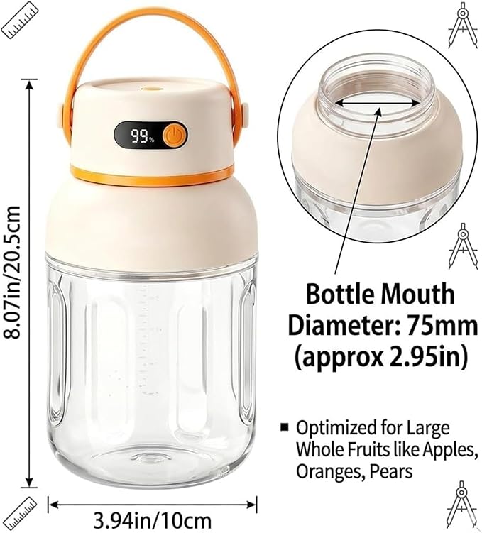 Portable Electric Juicer Cup with Zero Cord Hassle, USB-C Rechargeable Multifunctional Portable Juicer Cup for Smoothies, Protein Shakes, Travel, Gym & Office (1200ML)