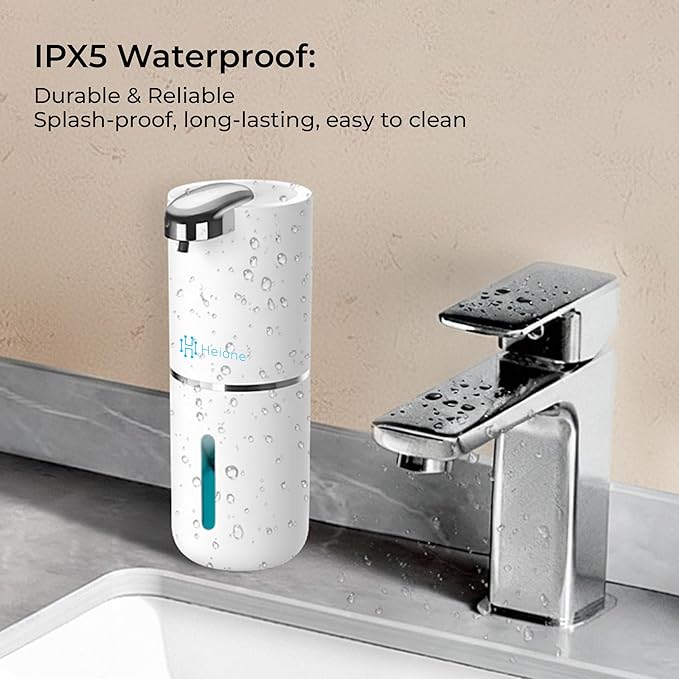 Automatic Touchless Foam Soap Dispenser (White, 12.8oz) | USB-C Rechargeable, Infrared Sensor, IPX5 Waterproof for Bathroom, Sinks, Kitchen | Wall Mount or Countertop for Hand Soap