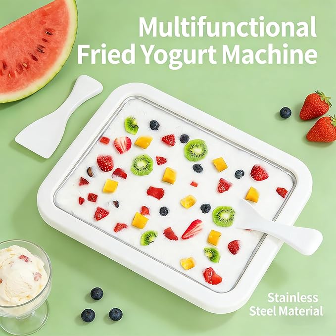 Rolled Ice Cream Maker, New Homemade Ice Cream Roller Maker, Instant Ice Cream Maker, DIY Fun Family Activity Rolled Ice Cream Tray for Yogurt, Sorbetand and Gelatod with 2 Scrapers(Green)