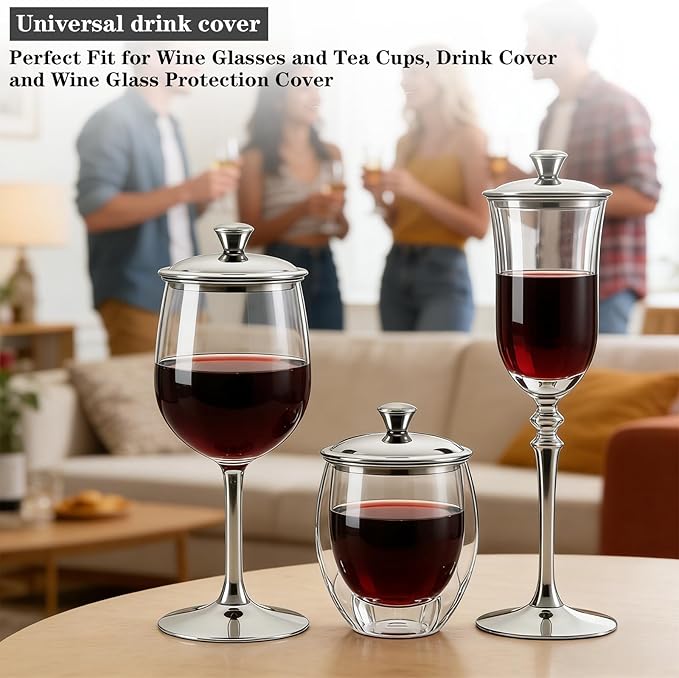3.1Inch Universal Drink Covers, Stainless Steel Mug Cover, Glass Covers for Drinks, Cocktails, Coffee Mugs, Tea Cups, Beers