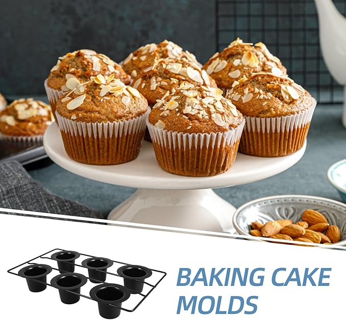 Nonstick Thick Carbon Steel 6-cup Muffin Pan Deep Baking Tray for Oven Pudding Popover Baking, Black Sturdy Bakeware for Muffins and Cupcakes