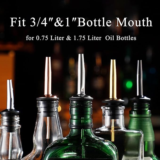 48-Pack Auto Flip Liquor Bottle Pourers with Adapters, Liquor Pour Spout Adapters set for for Large Olive Oil Bottles and Liquor Bottles - Up to 1 Inch/25mm Neck Converts Spout into Large Pour Spout