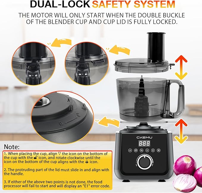 12 Cup Smart Food Processor, Electric Food Chopper Slicer with French-Fry Slicing Shredding Chopping Kneading Cutter, For Meat, Vegetable, Fries, Cheese, Meat & Veggie Prep, Puree