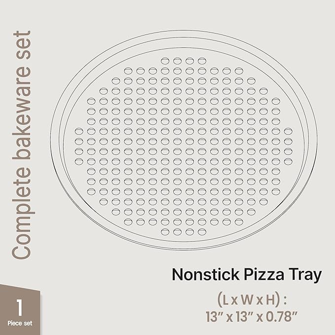 Bakken Pizza Baking Pan - Round Perforated Carbon Steel Pan with Non-Stick Marble Coating, Oversized Silicone Handle, Dishwasher Safe, High-Temperature Resistant, Durable & Easy Cleanup Gray, 1 Tray
