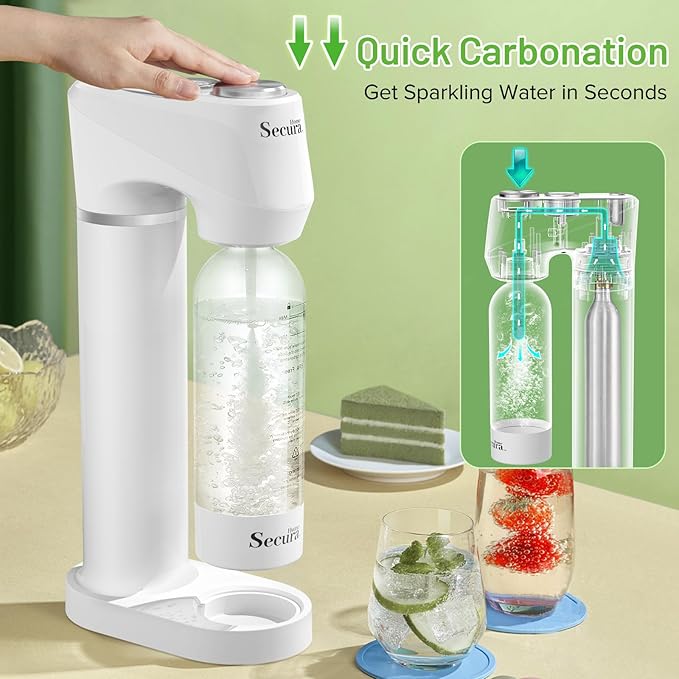 Secura Home Soda Streaming Machine Soda Maker, Sparkling Water and Carbonated Water Machine, Compatible with 60l Co2 Cylinders (Not Included)