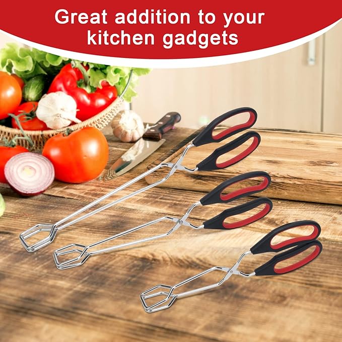 Coitak 3 Pack Scissor Tongs Cooking Stainless Steel Food Tongs Barbecue Grilling Tongs for Flipping Food Tool, 9/11/13 Inch