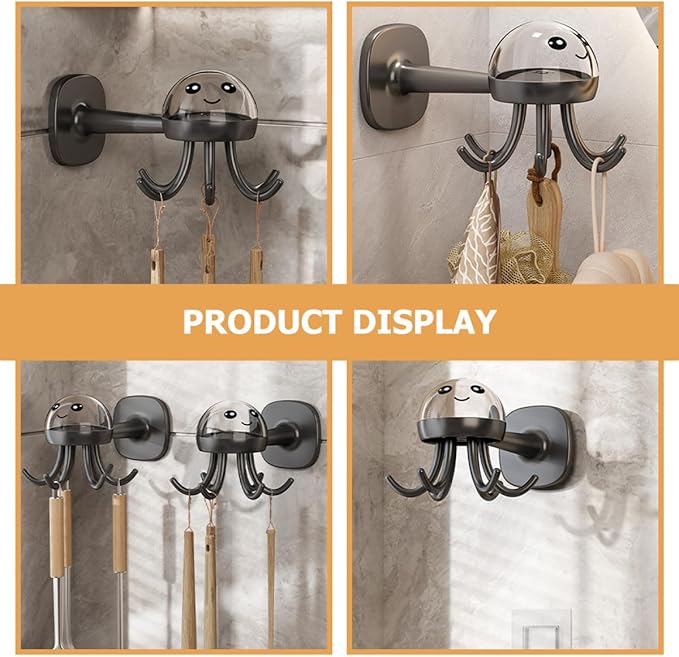 PRETYZOOM Rotating 6-Claw Kitchen Utensil Hook Rack Wall-Mounted Holder Organizer, Space-Saving Hanging Storage for Cooking Spoons, Spatulas, Black
