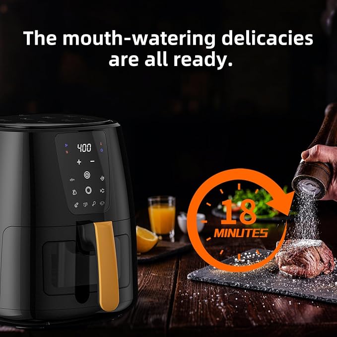 XKV 5.8 QT Digital Air Fryer with Window for Kitchen Use,Nonstick Made without PFAS, Touchscreen Display,160°F~400°F in Precise 5°,Customized Temp/Time,NonStick Basket,Black