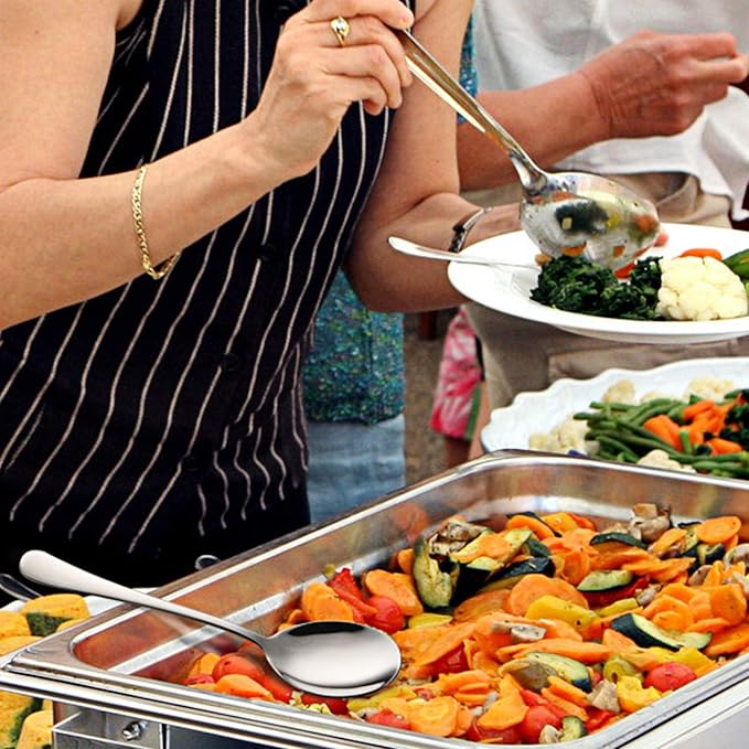 AOOSY Serving Spoons x 3, Slotted Spoons x 3, 8.7 inches Utility Advanced Performance Skimmer Perforated, Stainless Steel Serving Utensils Set for Buffet Can Banquet Cooking Kitchen Basics