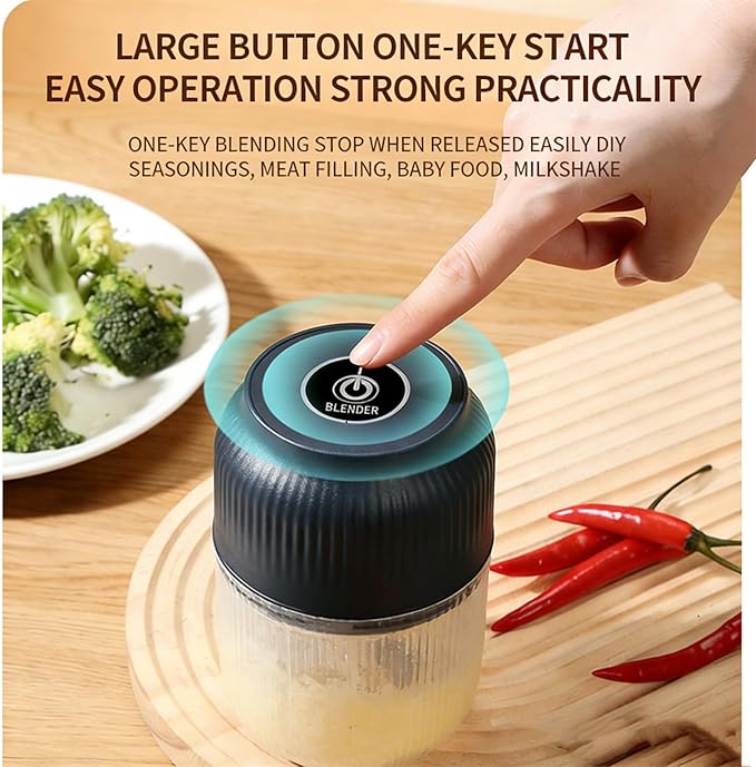 Electric Garlic Chopper, Mini Portable Veggie Cutter, Veggie Chopper with Container and Lid, Rechargeable Cordless Food Chopper for Garlic, Onion, Chili, Fruits Vegetables (Blue*2)