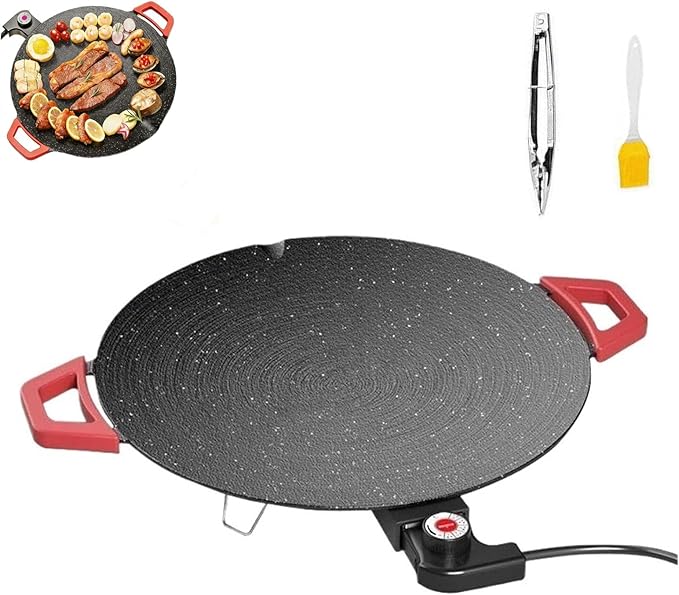 Indoor Smokeless Electric Griddle, Nonstick Round Tabletop Grill with Temperature Control, 1000W Fast Heating, Oil Drain Design for Steaks, Burgers, Pancakes, BBQ (28 cm/11 inch)