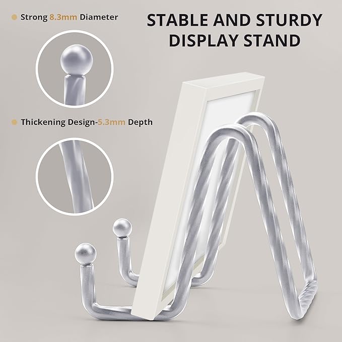 3 Pack 6inch Picture Stands for Display, Silver Metal Plate Stands for Display - Decorative Plate Stand, Plate Holder Display Stand, Picture Frame Stand - Plate Display Stands for Picture Stand
