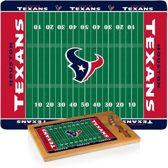 PICNIC TIME NFL Football Field Icon Glass Top Cutting Board & Knife Set, (Parawood & Bamboo)