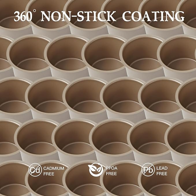 Stackable Muffin Pan Set — 6 Individual Non-Stick Muffin Cups, Modular Carbon Steel Cupcake Molds, Golden Easy-Release, Space-Saving Baking for Oven