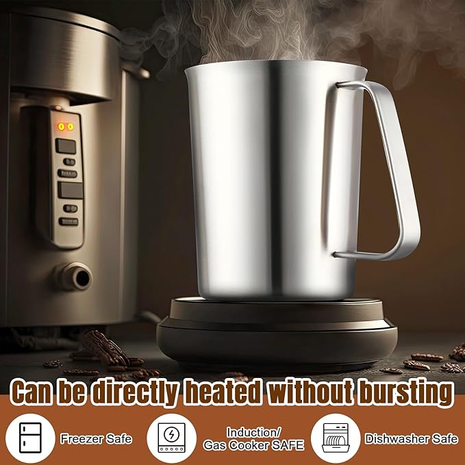 Copkim 4 Pcs Stainless Steel Pitcher with Handle and Pour Lip 16OZ, 500ML, 2 Cup Metal Liquid Measuring Cup Measuring Jug Milk Frothing Pitcher for Milk Latte Art Water Pouring