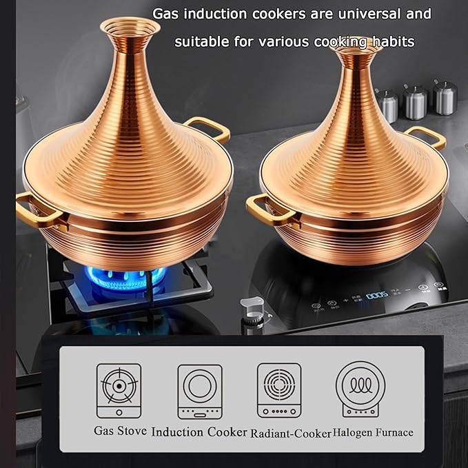Stainless Steel Moroccan Tagine Pot, Large Moroccan Tajine Casserole with Cone-Shaped Lid, Non Stick Tagine Cooking Pot with 2 Handles(24cm/9.4in, Silver)