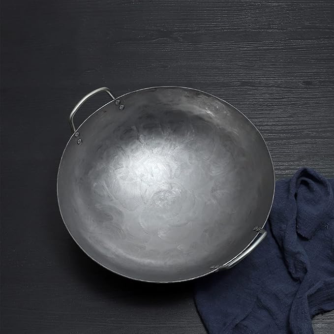 Wok Pfanne Traditioneller Handgehämmerter Wok Aus Refined Iron Mit Two Handles，1,8 MM Dick Wok (Rundboden) (Size : 40cm/15.7in)