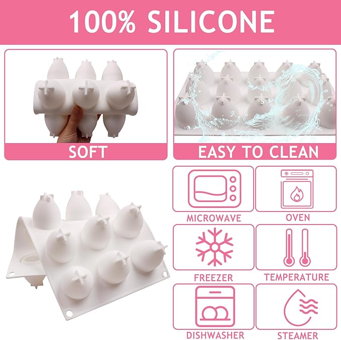Strawberry Chocolate Silicone Mold for Mousse Cake(15-Cavity), Fruit Shaped Fondant Mold for Birthday Party Cake Decoration Pastry Dessert Pudding Ice Cream Candle Soap
