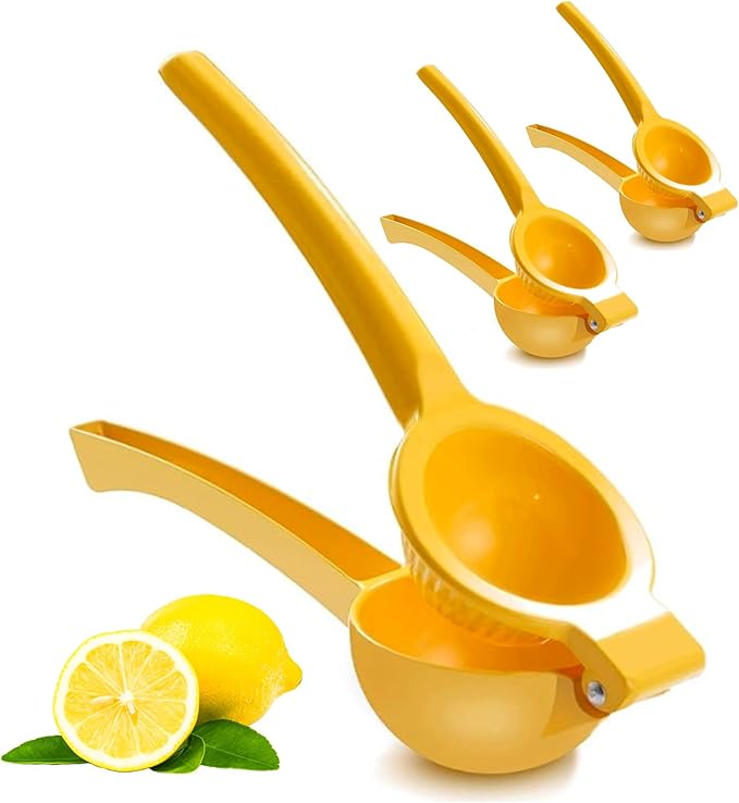 EcoQuality Heavy Duty Handheld Yellow Citrus Juice Squeezer Premium Lemon, Lime & Orange Press for Maximum Extraction Easy to Use, Durable and Rust Resistant Metal Manual Juicer (48)