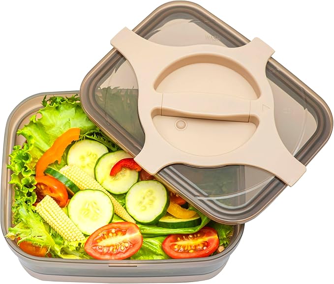 Adult Lunch Box 25.5oz 3 Cups Leakproof Salad and Meal Prep Container Twistlock Lid Reusable BPA-Free Microwave and Dishwasher Safe for Work Lunch (Brown)