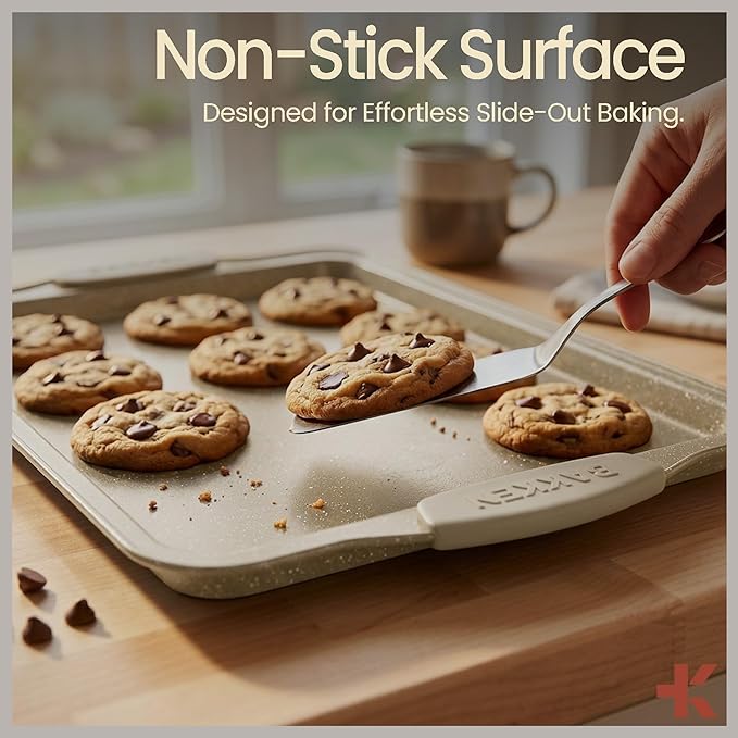 BAKKENMASTER 6-Piece Deluxe Nonstick Baking Pan Set - Professional Grade Carbon Steel Bakeware with White Marble Coating & Silicone Handles