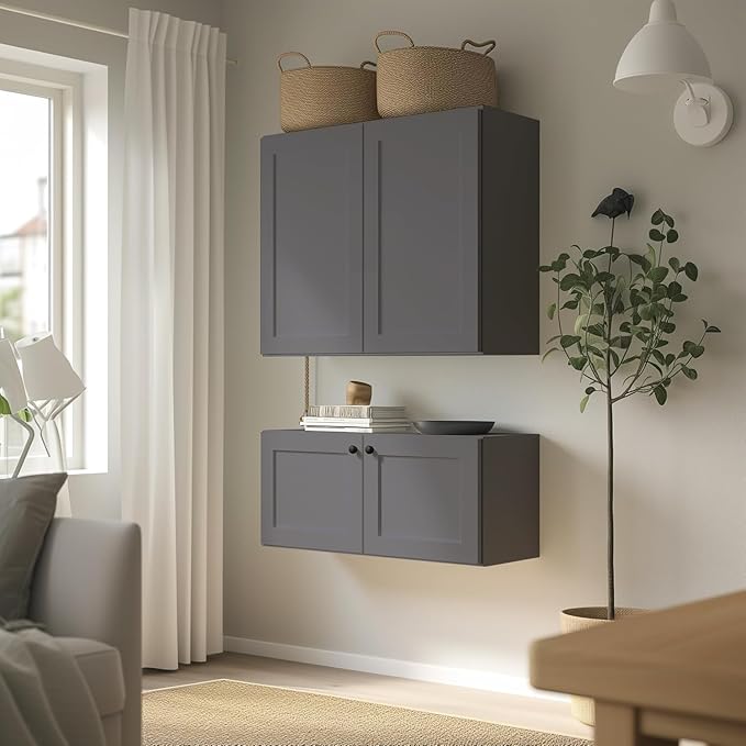 Wall-Mounted Cabinet – Solid Wood Shaker Style Medicine Cabinet with Adjustable Shelves & Soft-Close Doors for Bathroom, Kitchen, and Office Storage (Pebble Gray, 36" W x 12" D x 42" H)