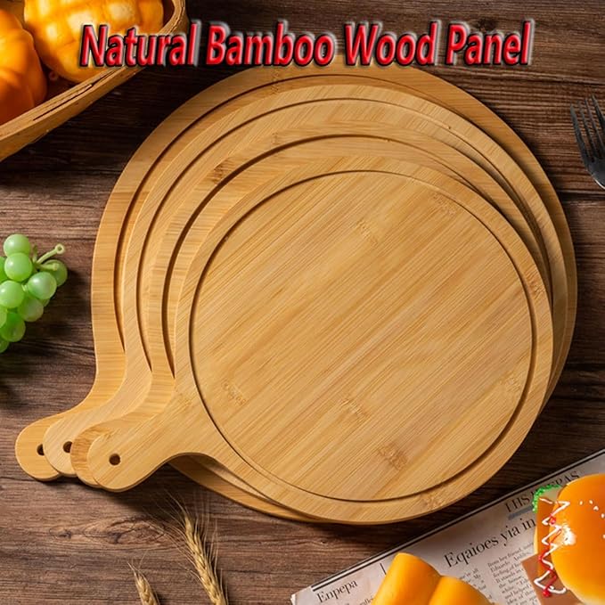 6 Pack Pizza Board Set – Premium Wooden Pizza Plates for Serving & Cutting, Round Bamboo Pizza Plate with Handle, Durable & Lightweight for Home & Restaurant (Up to 13 Inches),6inch