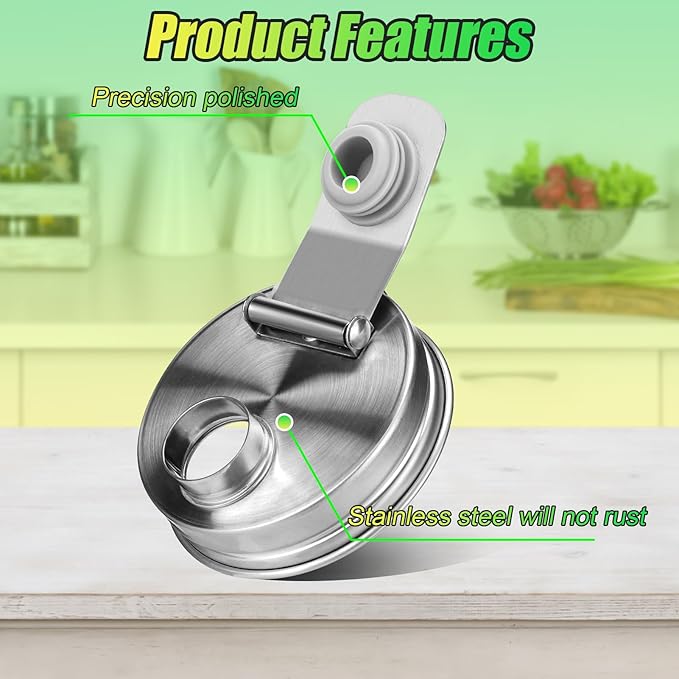 Mason Jar Pour Spout Lid Stainless Steel, Regular Mouth Pour Spout Flip Cap Lids for Mason Jars, Anticracking Leak Proof Seal Cover Airtight for Drinking Salad Dressing & Food Storing(4PCS)