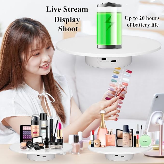 Motorized Rotating Display Stand 7.87 in 360 Degree Electric Rotating Turntable for Photography Products, Jewelry, 3D Model Rechargeable and Plug in Cup Display Turner
