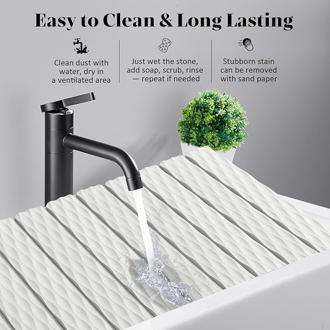 Large Stone Dish Drying Mats for Kitchen Counter, 24"×16" Wave-Pattern, Fast Drying Collapsible Dish Drying Mat, Eco-Friendly Absorbent Diatomaceous Earth Mats for Dishes Bottles, Match Countertop