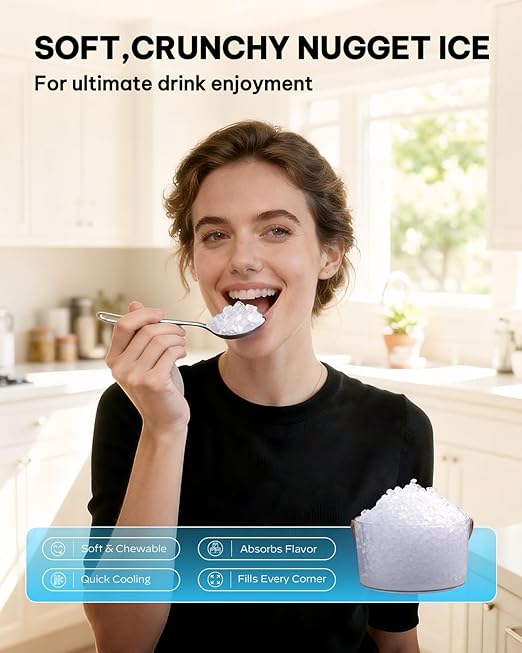 Silonn Nugget Ice Maker Countertop, Pebble Ice Makers with Crushed Soft Chewable Ice, 33lbs Per Day with Scoop, Pellet Portable Ice Machines with Auto-Cleaning for Home, Kitchen, Office, Black