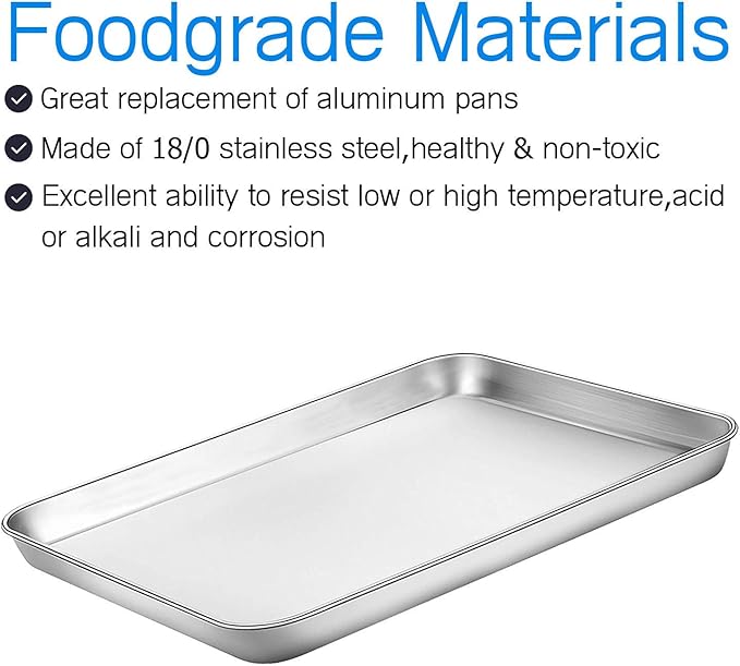 Baking Sheets Set of 2, Bastwe 16 inch Cookie Sheets & Stainless Steel Baking Pans & Toaster Oven Tray Pans, Rectangle Size 15.95L x 11.97W x 1H inch, Non Toxic & Healthy, Mirror Finish & Rust Free