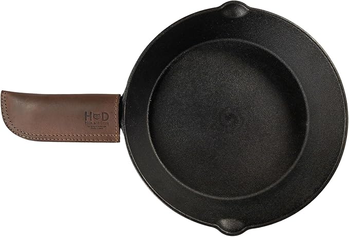 Hide & Drink, Hot Pan Handle Cover Handcrafted from Thick Full Grain Leather - Heat Resistant, Sturdy Grip for a Cast Iron Skillet, Frying Pan, Cookware - (Bourbon Brown)
