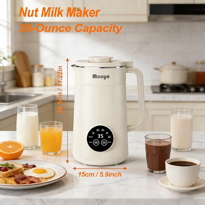 8 in 1 Nut Milk Maker Machine, 35oz（1L） Automatic Soy Bean Milk Maker with 10 Blades, Homemade Almond/Oat/Nut/Juice, Plant-Based Milk Blender, 12H Delay, Self-Cleaning, 2H Keep Warm and Boil Water