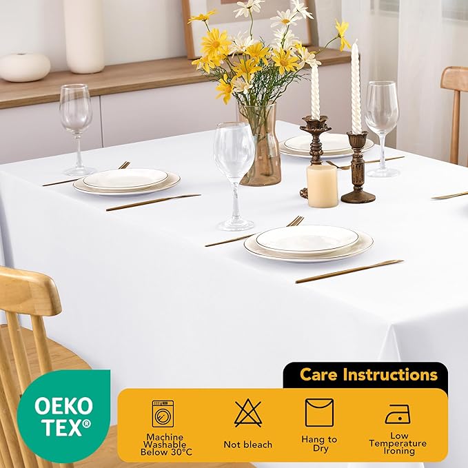 6-Pack White Tablecloths for Rectangle Tables, 90 x 132 Inches, Stain-Resistant Polyester Fabric for 8 Foot Tables - Washable Table Covers for Weddings, Banquets, Birthday Parties, Events