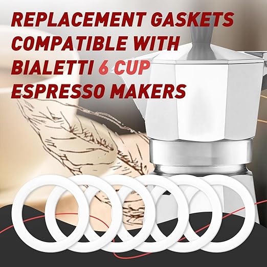 6 Pcs Gasket Seal Rings for Bialetti Moka Express Dama 6 Cups - Spare Food Grade Silicone Sealing Rings for Aluminium Stovetop Coffee Maker Pots (Better Than Rubber)