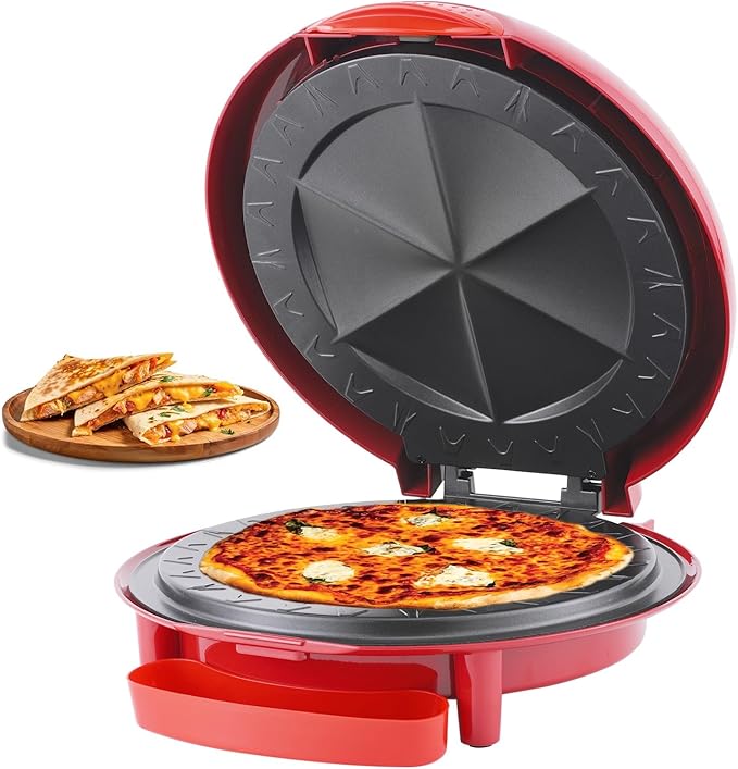 Vivicreate Electric Quesadilla Maker 10 Inch, 6-Wedge Quesadilla Press with Extra Stuffing Latch, Nonstick Plates, Easy Slice Tortilla Maker with Indicator Lights, Snack Maker Red