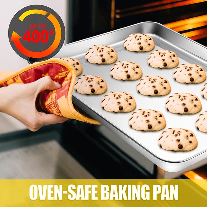 Terlulu Baking Sheet, Cookie Sheet, Stainless Steel Baking Pan, 2 Piece-16''x 12'' x 1'', Sheet Pan for Oven, Jelly Roll Pan, Baking Tray for Baking&Roasting, Nonstick&Nontoxic&Easy Clean
