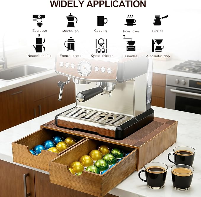 MonBel Wooden K Cup Organizer, Coffee Pod Storage Box, Coffee Pod Tea Organizer and Storage, Kcup Holder for Countertop Kitchen Office Coffee Bar, 30 Pod Capacity