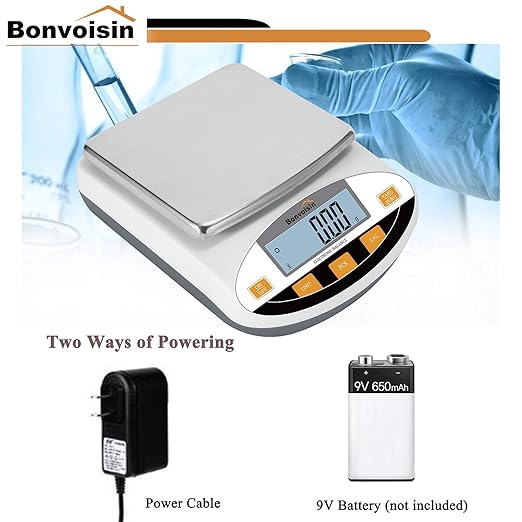 Bonvoisin Lab Scale 3000gx0.01g Digital Precision Analytical Balance - High Precision Electronic Scale for Jewelry, Kitchen, Scientific, and Laboratory Use