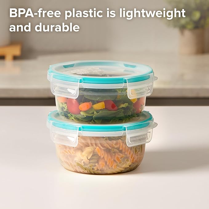 Snapware Plastic Total Solution 2-Pack (4-Cup) Food Storage Containers Set, Leakproof & Airtight Plastic Locking Lids Round Tupperware, Non-Toxic BPA-Free Lids, Microwave Dishwasher Freezer Safe
