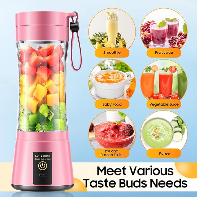 Portable Blender for Smoothies & Shakes - Cordless Personal Size Blender with 6 Blades, 380Ml Juice Cup, Lightweight & Rechargeable, Freshly Squeezed for Picnic/Sports/Office, Mother's Day