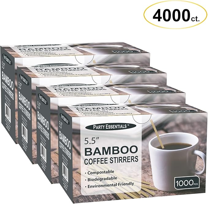 Party Essentials Bamboo Coffee Stirrers/Beverage Stir Sticks, 5.5" Length, 4000-Count, Natural