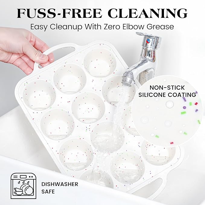 silicone muffin pan for baking with metal frame (Cream, Regular：12-Cup x 2 Pcs)
