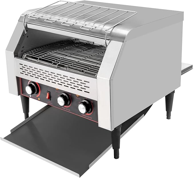 Commercial Stainless Steel Conveyor Toaster - 450 Slices/Hour, 2600W Heavy Duty, Double Heating Tubes for Home & Restaurants